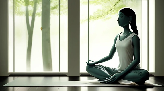 Человек, погруженный в медитацию, практикующий Дхьяна йогу в спокойной обстановке.