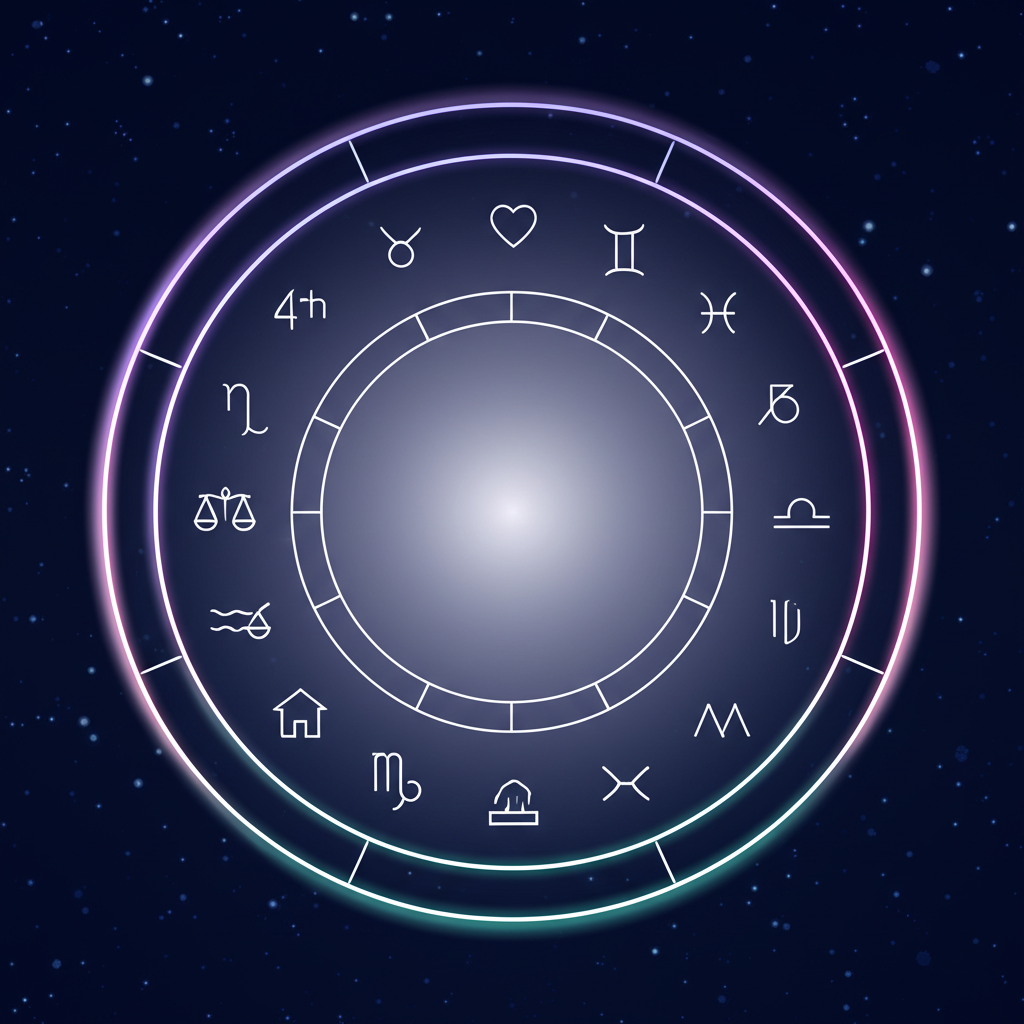 Астрологический круг, иллюстрирующий все 12 дома гороскопа и их символы.