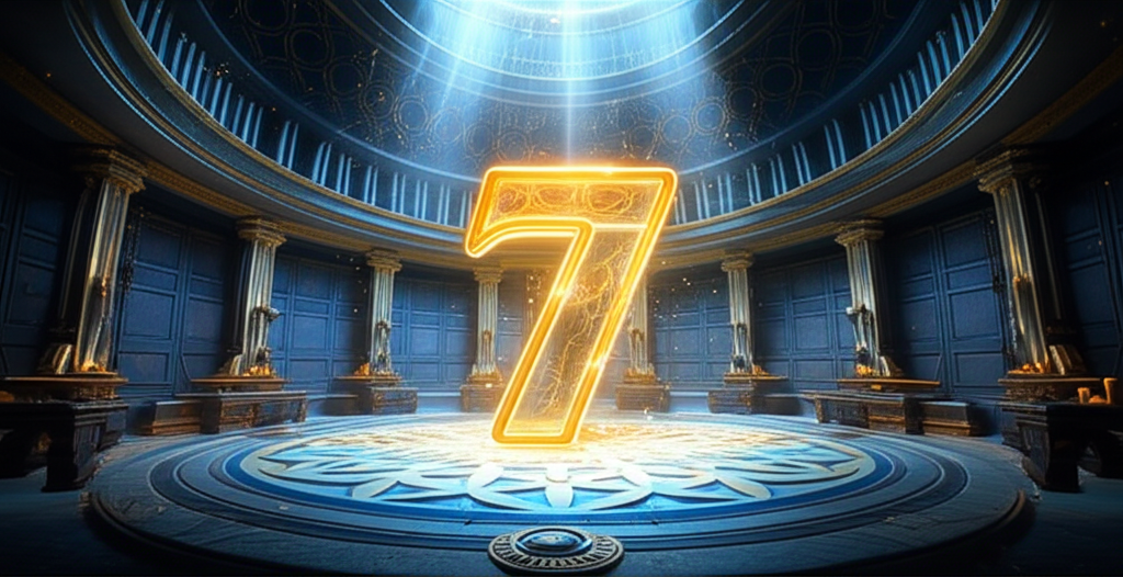 Символическая визуализация, раскрывающая древние знания в числах через светящиеся символы и сакральную геометрию.