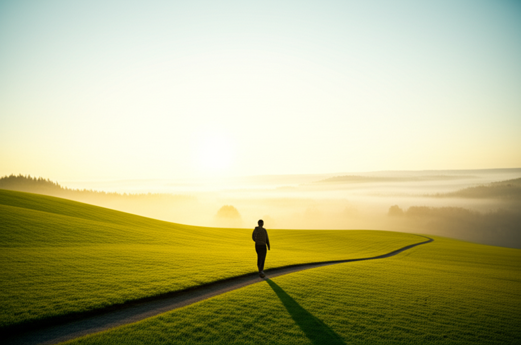 Вдохновляющие способы улучшить жизнь на фоне рассвета в горах.