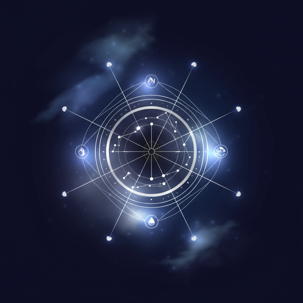 Схематичное изображение, раскрывающее элементы и качества в натальной карте.