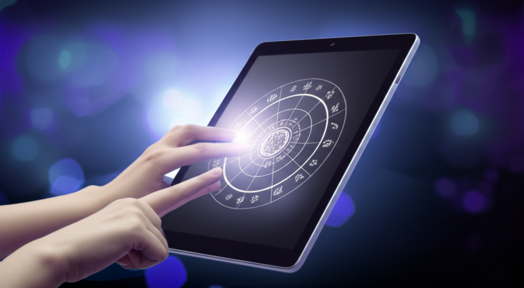 Символическое изображение, которое иллюстрирует ключевые принципы, составляющие этика онлайн-астрологии.