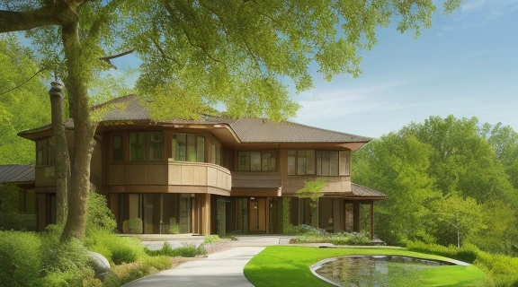 Гармоничный Фэн-шуй загородного дома с продуманным ландшафтом и элементами природы.