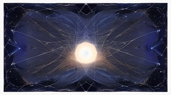 Различные модели Форма пространства: плоская, замкнутая, открытая, показанные на фоне космических пейзажей.