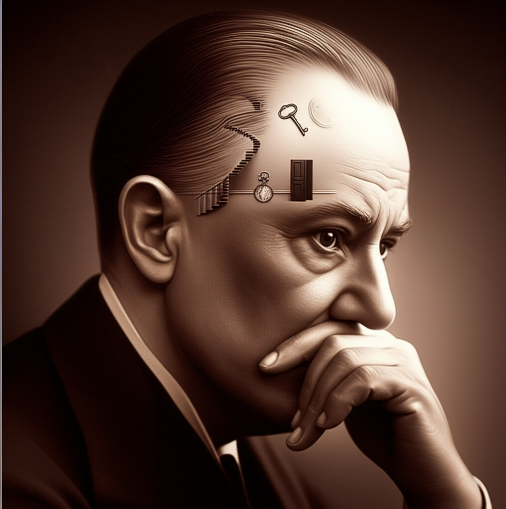 Схематичное изображение головы, внутри которой происходит Фрейд толкование снов через символы и образы.