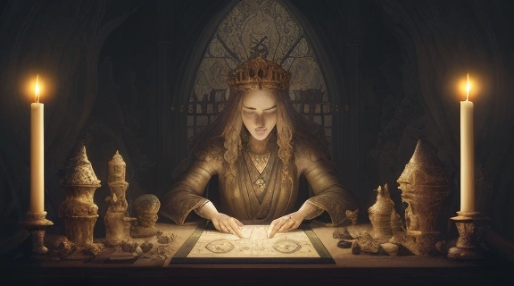 Древнее гадание на судьбу короля или дамы с использованием таро и мистических символов.