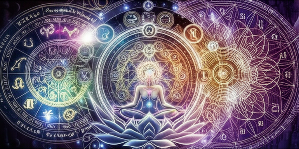 Иллюстрация, показывающая гармоничное совместное использование астрологии и нумерологии для самопознания.
