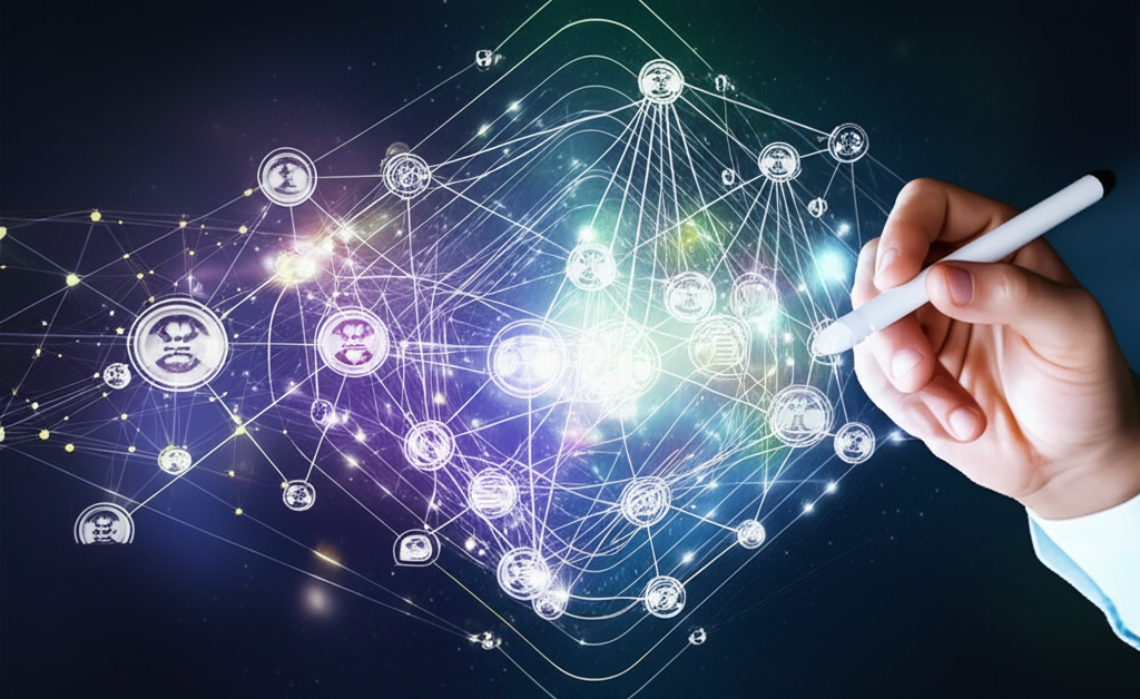 Сложная диаграмма, символизирующая глубокую проработку аспектов различных данных и идей, ведущую к ясности и эффективным решениям.