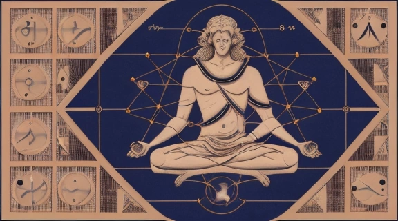 Схематичное изображение Квадрата Пифагора, совмещающее древнюю эстетику и современную нумерологию