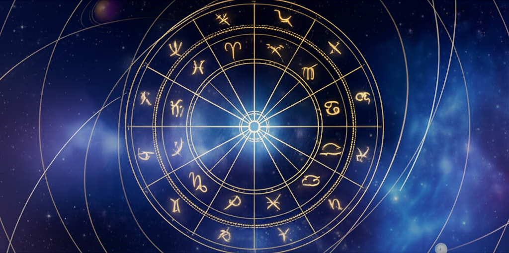 Подробный астрологический гороскоп в виде зодиакального круга с планетами