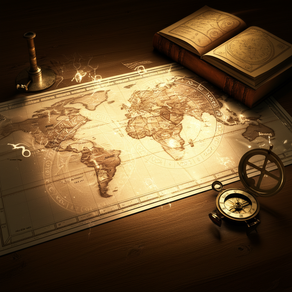 Астрологическая карта мира, иллюстрирующая гороскопы стран и городов