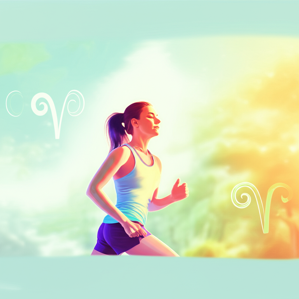 Динамичное изображение молодого человека, символизирующего Овна, на фоне природы, отражающее характеристики знака зодиака овен здоровье и его энергичный образ жизни.