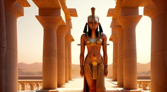 Величественное изображение Хатшепсут женщина фараон, стоящей в своём храме в Дейр-эль-Бахри