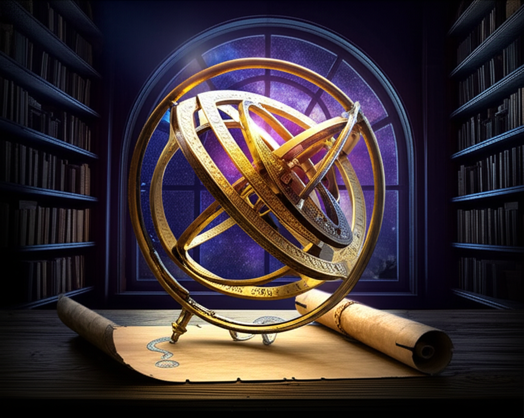 Древний астрологический инструмент на фоне звездного неба, раскрывающий суть того, что такое хорарная астрология