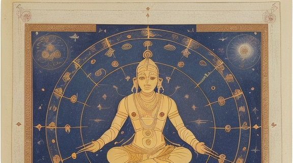 Древний индийский астролог изучает ведические карты, демонстрируя суть индийской астрологии.