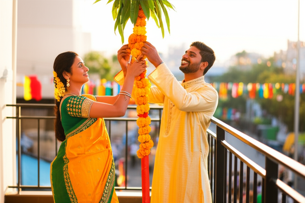 Красочное празднование, которое символизирует индийский новый год в одном из регионов страны.