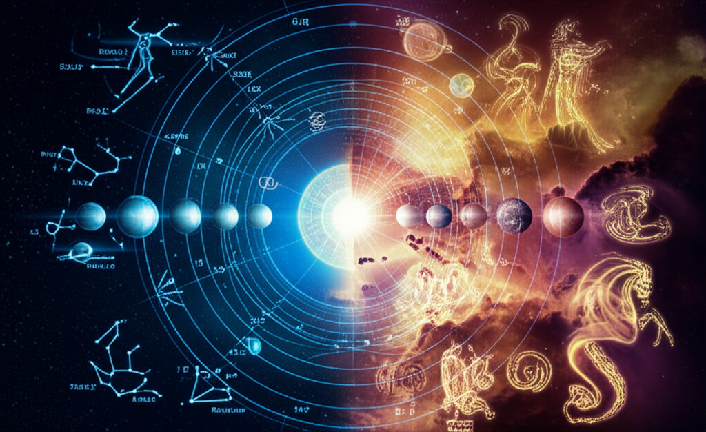 Символическое изображение, иллюстрирующее тему: интеграция астрологии и науки.