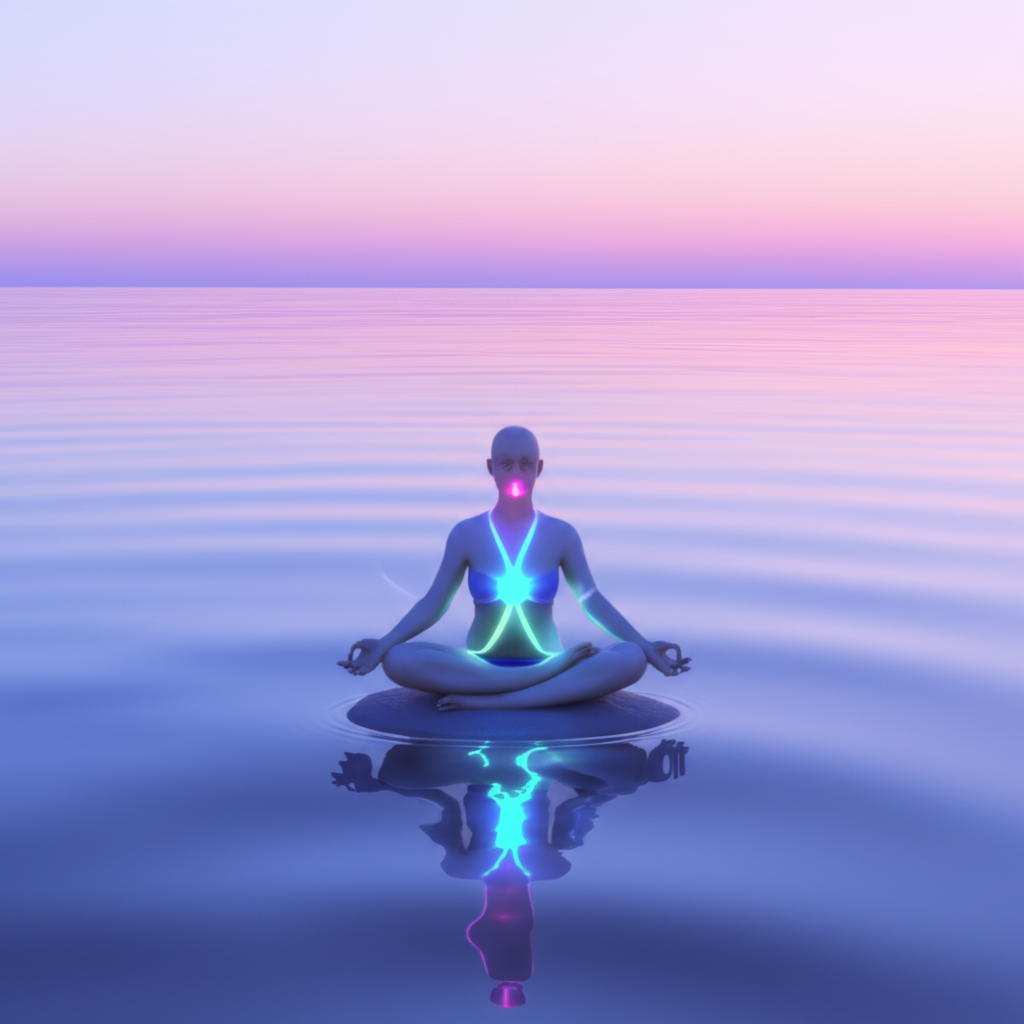 Человек медитирует у воды, постигая искусство релаксации и внутреннего покоя.