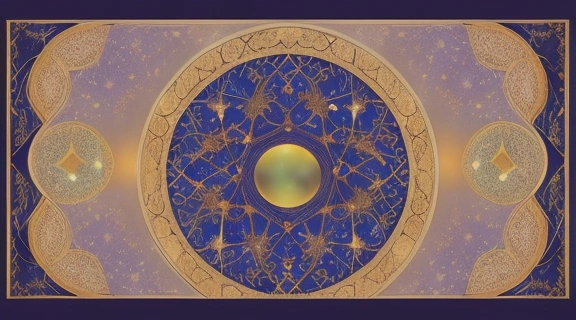 Изображение демонстрирует гармонию неба и земли в исламской традиции, подчеркивая научные достижения астрономии и различия между Ислам и астрология.