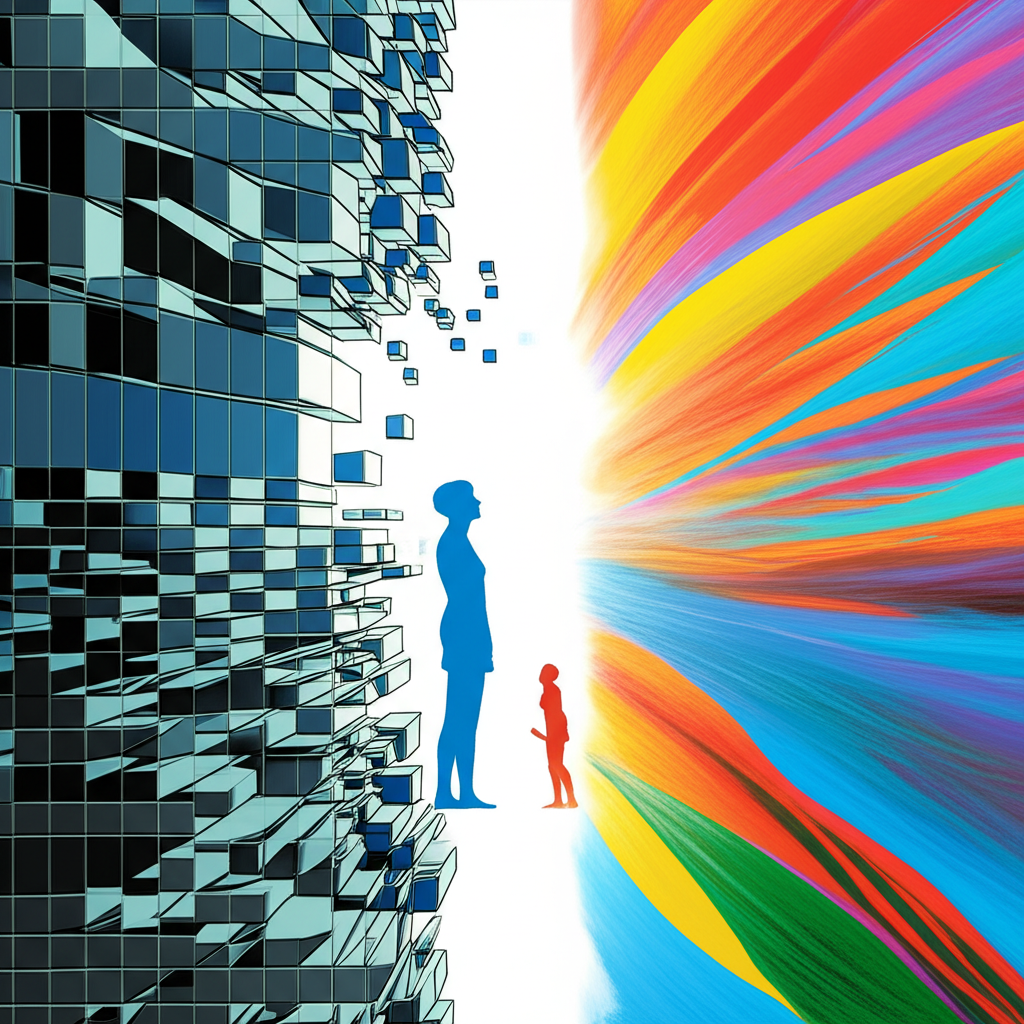 Схематичное изображение, где человек ломает серую стену, — успешное избавление от стереотипов.