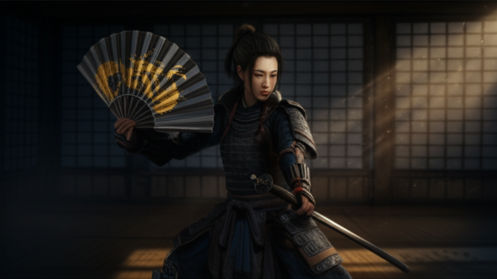 Изящный и смертоносный японский веер аксессуар оружие в руках воина-самурая.