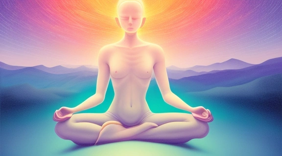 Человек в медитативной позе, погружённый в глубокое состояние покоя, символизирующий процесс, как научиться входить в транс и обретать внутреннюю гармонию.