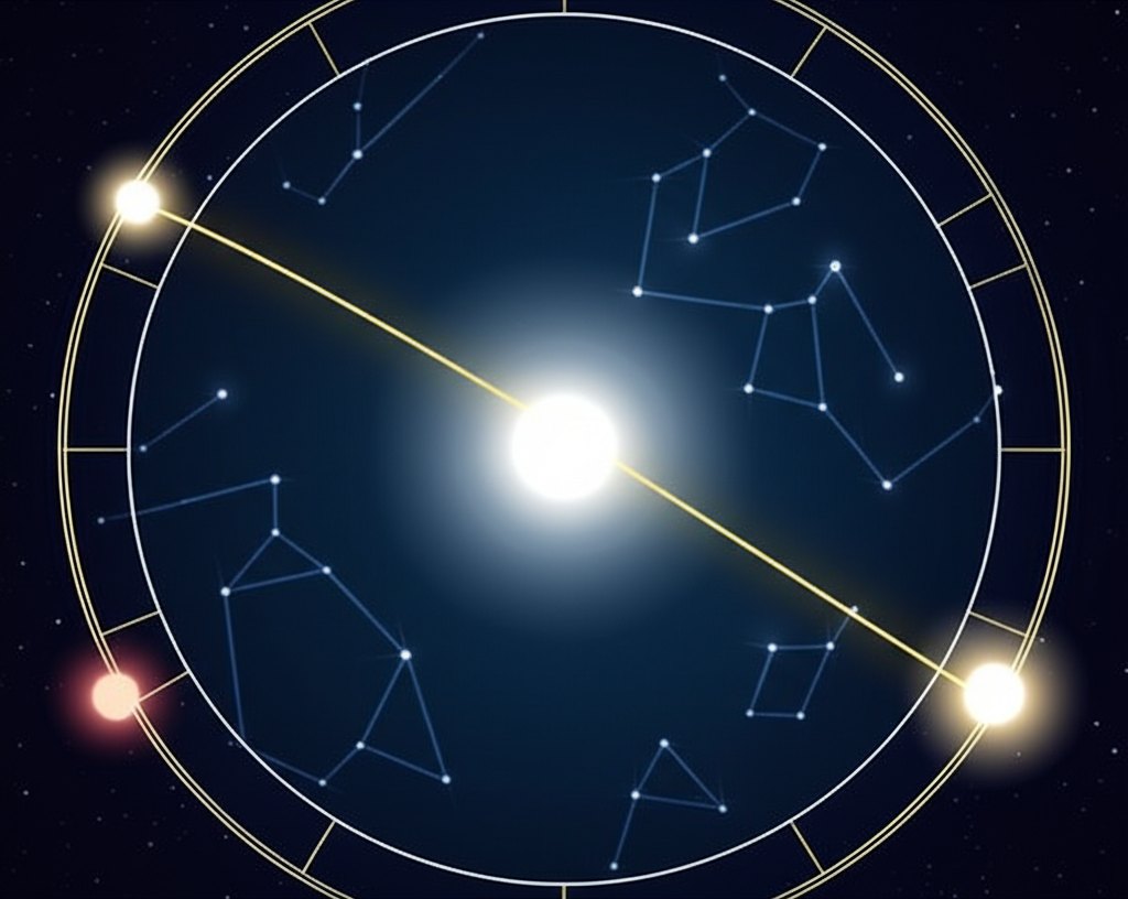 Схематичное изображение натальной карты, где показано, как определить диспозитор планеты через связь управителей