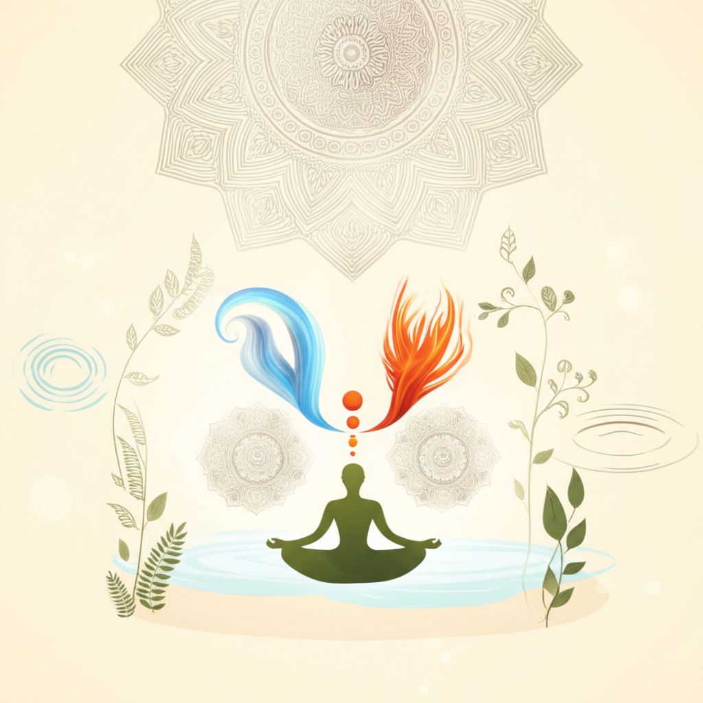 Иллюстрация, которая помогает понять, как определить дошу, с символами трех энергий: Вата, Питта, Капха.