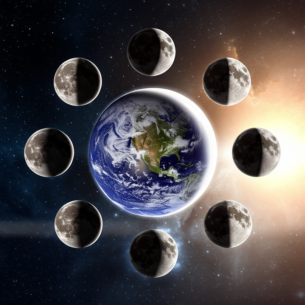 Наглядная схема, которая объясняет, как определить фазы луны.