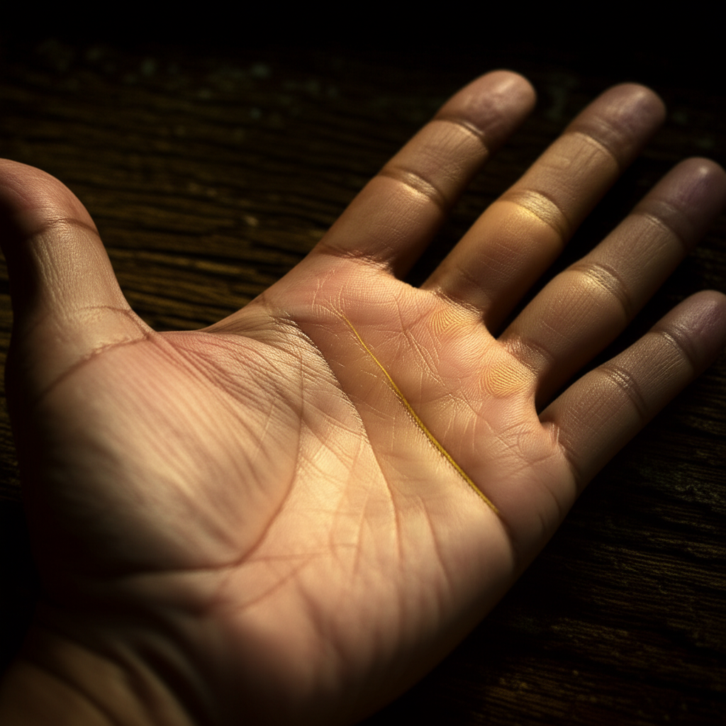 Подробное изображение ладони, на котором показано, как определить линию жизни на руке.