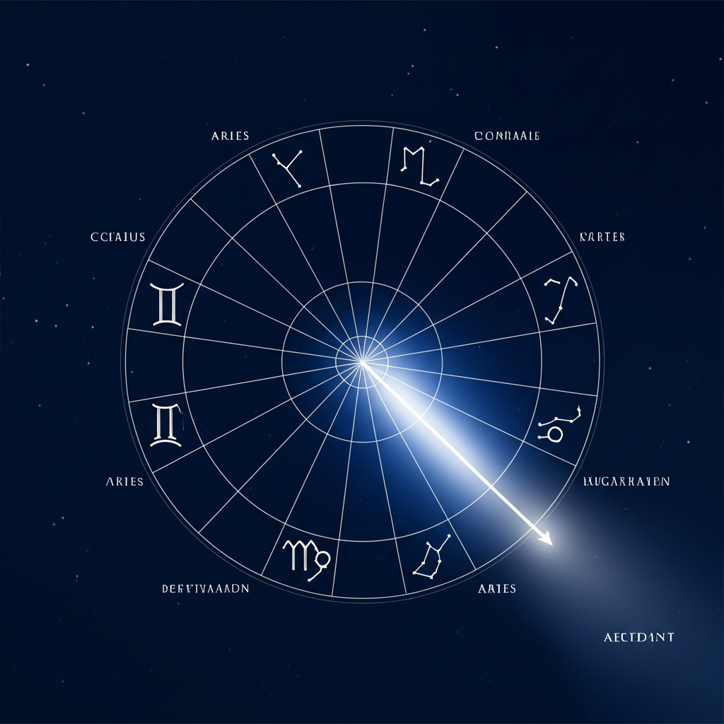 Стилизованное изображение зодиакального круга, на котором показано, как определить свой асцендент.