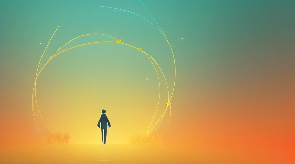 Человек, идущий по пути от трудностей к благополучию, символизируя как победить финансовые проблемы и достичь стабильности.