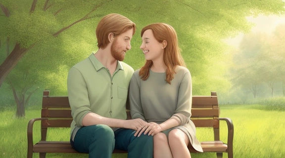Пара на скамейке ведет искренний разговор, что помогает как покорить деву своим вниманием.