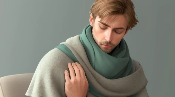 Иллюстрация, показывающая как покорить мужчину Рака, изображая теплоту и эмоциональную связь в уютной домашней обстановке.