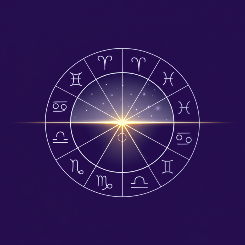 Схематическая иллюстрация, которая помогает как понять где асцендент в натальной карте на примере восходящего знака на горизонте.