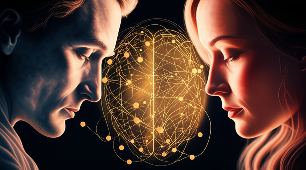 Сложная ментальная и эмоциональная связь, иллюстрирующая, как понять женщину через эмпатию.