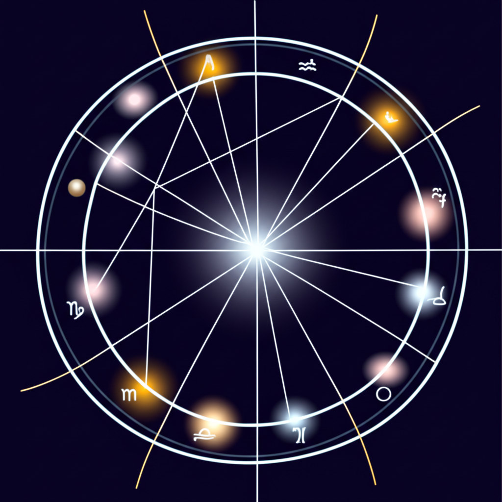 Визуализация процесса, как построить натальную карту, с зодиакальным кругом и планетами.