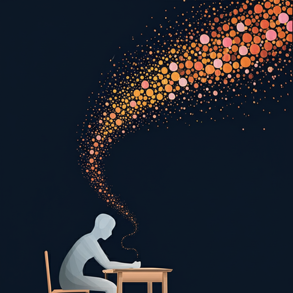 Визуализация того, как привлечь вдохновение: из головы человека исходит поток светящихся идей.