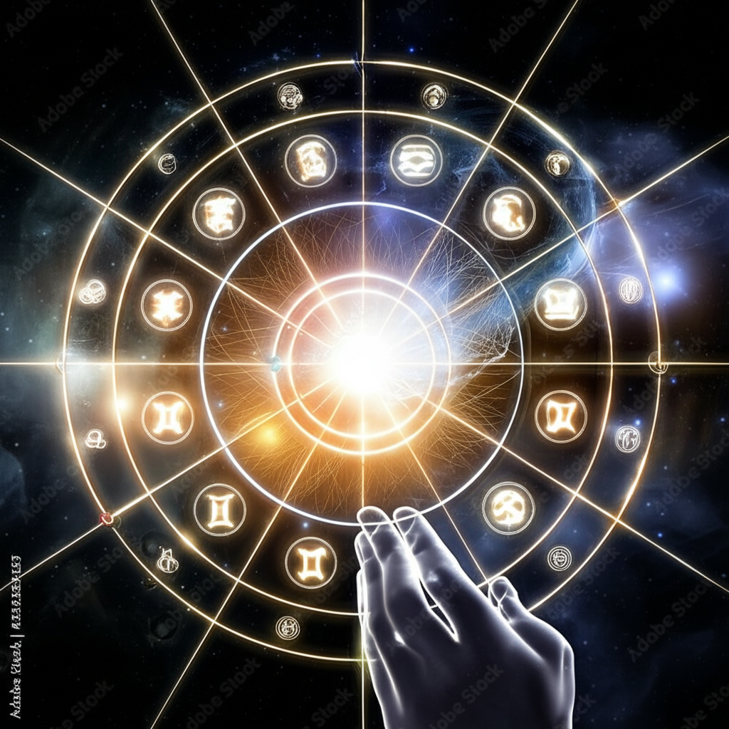 Детальная инфографика, которая наглядно объясняет, как работает астрология на примере натальной карты.