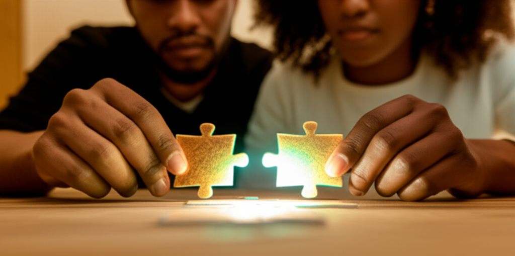 Иллюстрация, которая показывает, как рассчитать совместимость партнеров через совместное решение задач.