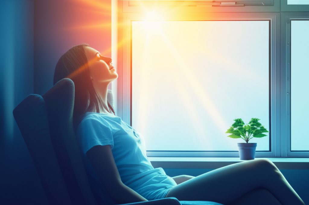 Человек у окна, залитого солнечным светом, как эффективный способ разогнать зимнюю хандру