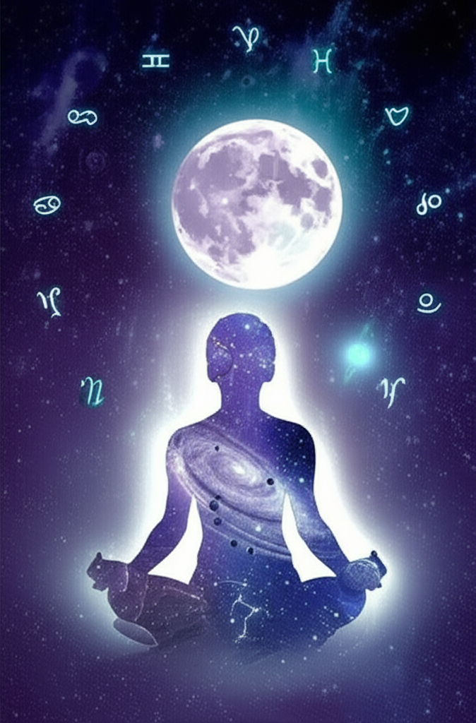 Символическое изображение внутреннего космоса человека, иллюстрирующее, как развить интуицию через астрологию.