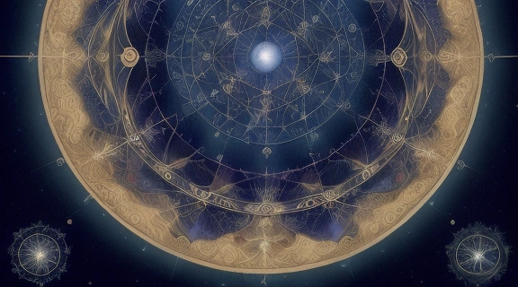 Иллюстрация, объясняющая, как составить космограмму, с изображением астрологической карты и планетарных символов.