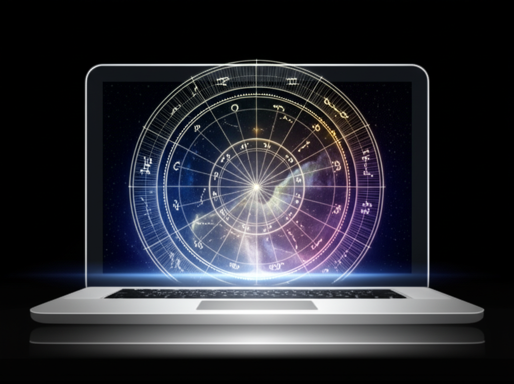 Инструкция и визуальный пример, как составить натальную карту онлайн на экране компьютера.