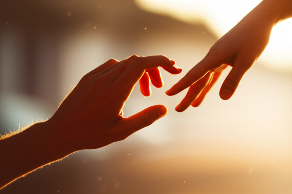 Две руки, тянущиеся друг к другу как наглядный пример того, как вернуть любовь и возобновить связь.