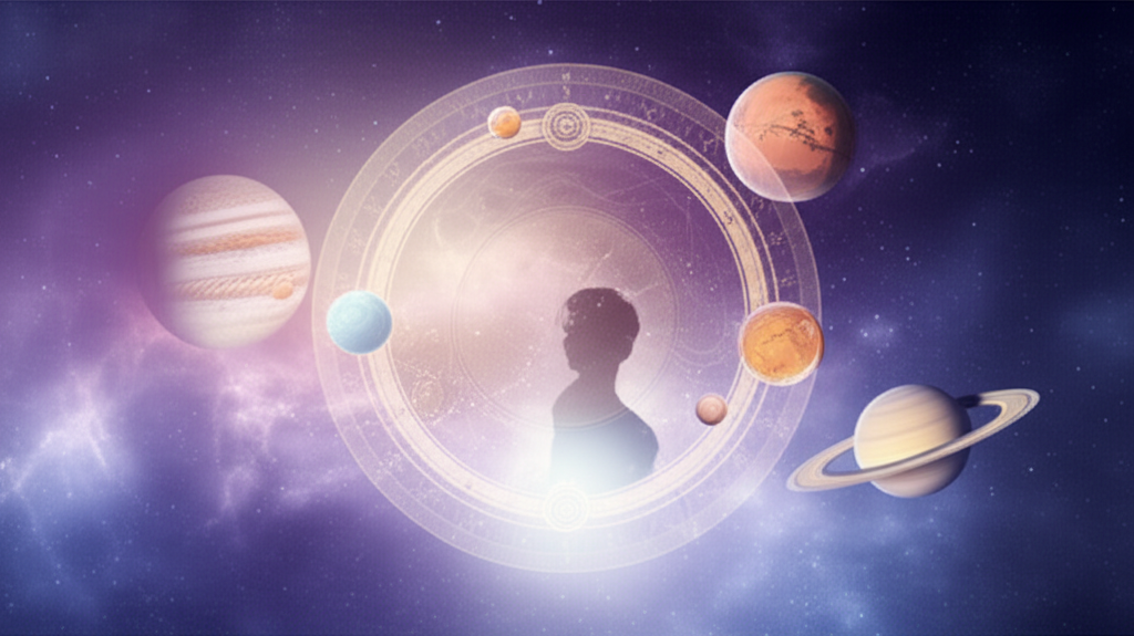 Иллюстрация того, как влияют планеты на судьбу в виде зодиакального круга и небесных тел