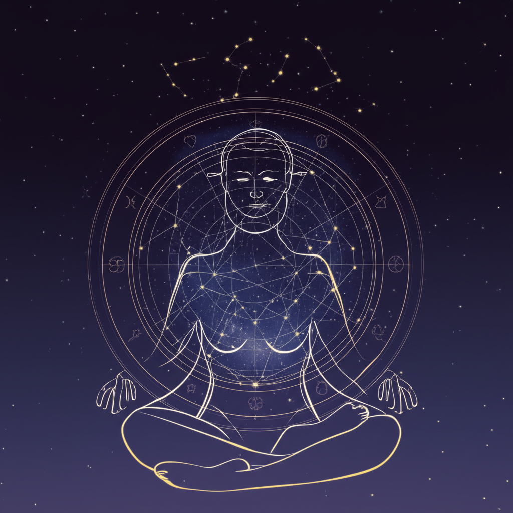 Графическое изображение, иллюстрирующее, как восстановить энергию через астрологию с помощью натальной карты и зодиакальных символов.