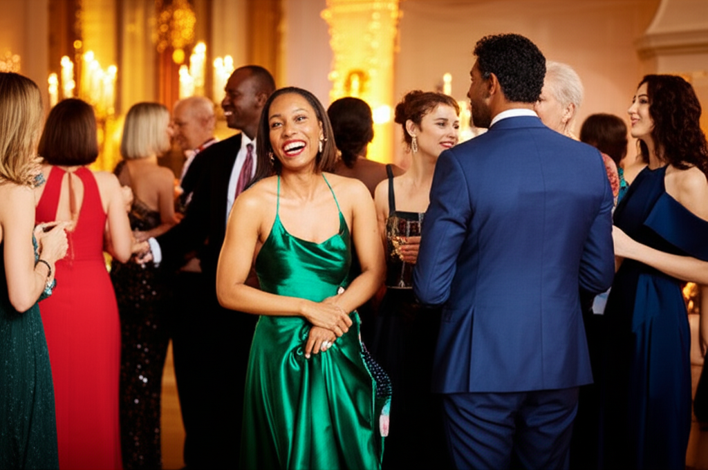 Элегантно одетые гости на мероприятии, демонстрирующие идеальный праздничный наряд.