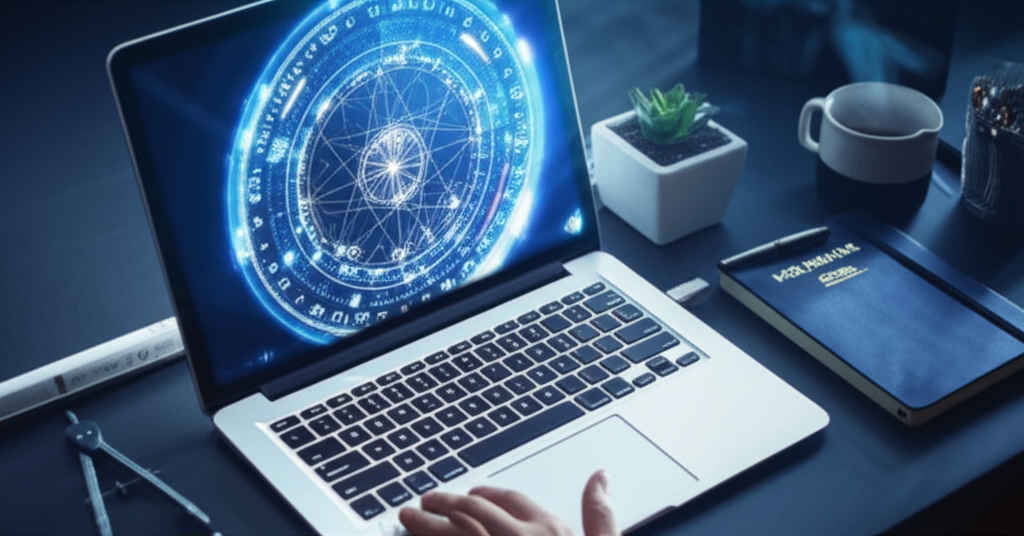 Стилизованное изображение, показывающее, как выбрать профессию по астрологии через анализ натальной карты.