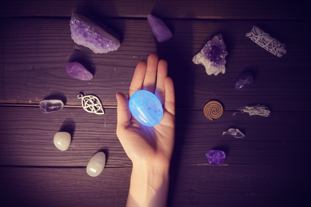 Различные предметы на столе, помогающие понять, как выбрать талисман для себя.